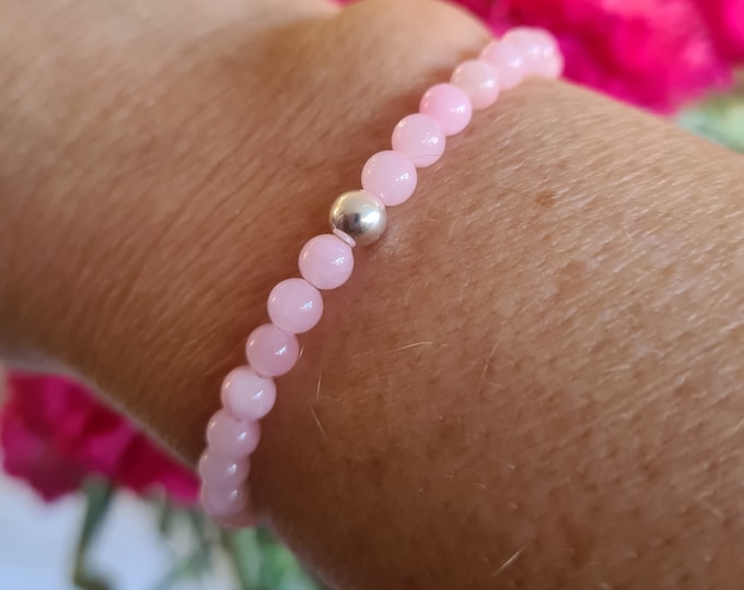 Kunzite STRETCH Bracelet Sterling Silver or Gold Fill tiny pink GEMSTONE bead Bracelet Heart Chakra Depression Anxiety Crystal Healing gift