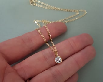 Tiny Gold fill CZ diamond necklace choker clear Cubic Zirconia pendant stacking Gold layering jewellery minimalist bridal Jewelry gift