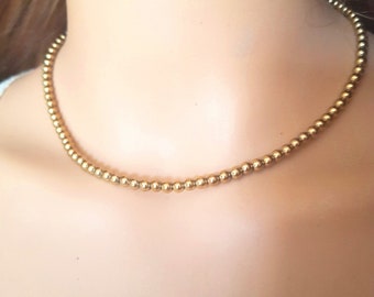 Gold Hematite choker necklace Sterling Silver tiny gold gemstone bead necklace 4mm beaded necklace teenage jewellery gift for girl her