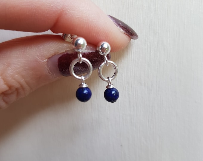 Tiny blue Lapis earrings Sterling Silver or 14K Gold Fill studs - September Birthstone jewellery gift for girl or boy