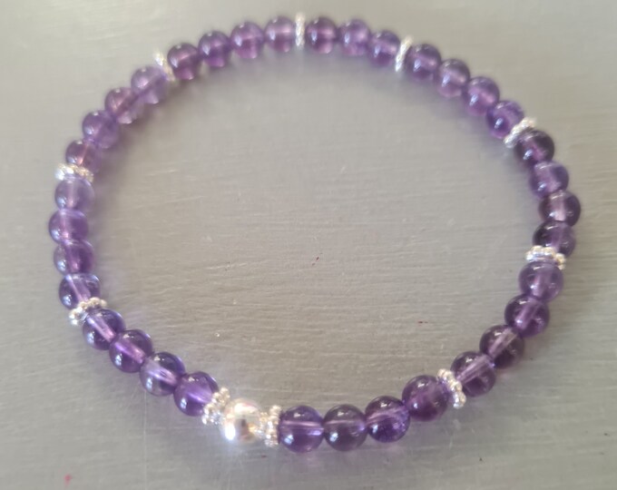 Amethyst Bracelet Sterling Silver or Gold Fill purple 4mm gemstone bead stretch bracelet Amethyst jewelry February Birthstone jewellery gift