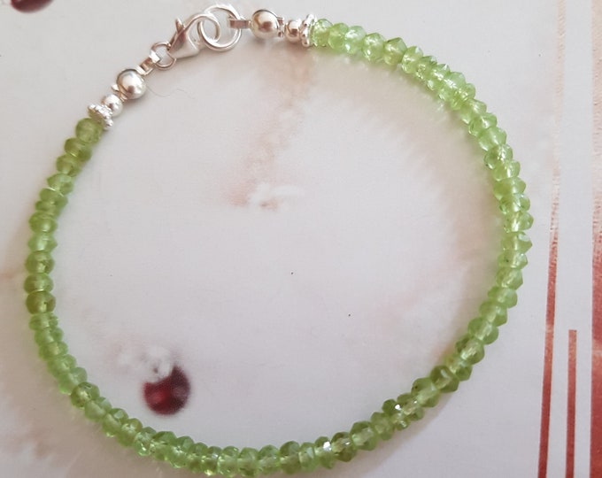 Tiny Peridot August Birthstone bracelet Sterling Silver or Gold Fill 3-4mm AA green Peridot gemstone bead bracelet Birthstone jewellery gift