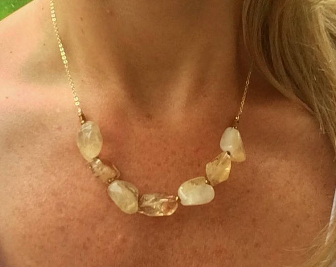 Raw Citrine necklace  choker 18K Gold Filled - November Birthstone jewellery gift