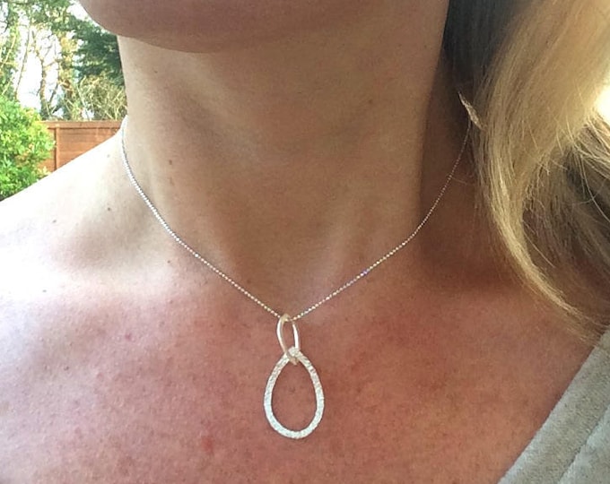 Sterling Silver hammered teardrop pendant necklace simple silver jewellery gift