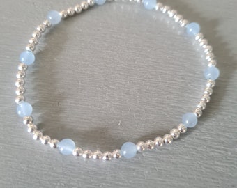 Tiny Aquamarine stretch bracelet Sterling Silver or 14K Gold Fill March Birthstone jewellery gift Throat Chakra gift