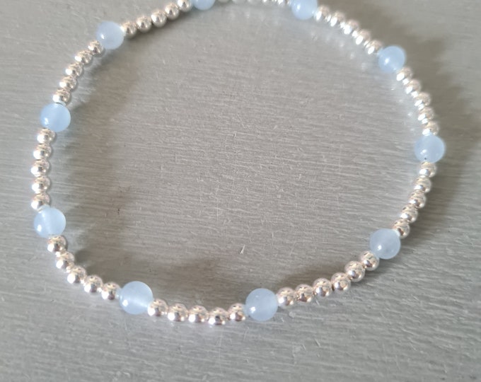 Tiny Aquamarine stretch bracelet Sterling Silver or 14K Gold Fill March Birthstone jewellery gift Throat Chakra gift