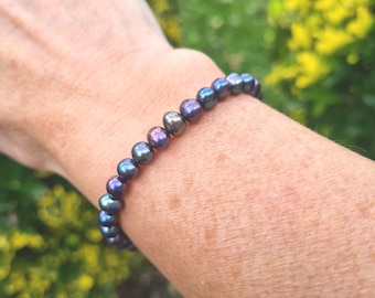 Peacock Freshwater Pearl bracelet Sterling Silver or Gold 6-7mm Peacock black Freshwater pearl bracelet June Birthstone jewelry gift for her