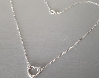Sterling Silver open heart necklace floating heart necklace small Silver heart choker heart pendant Valentines gift 25th Anniversary gift