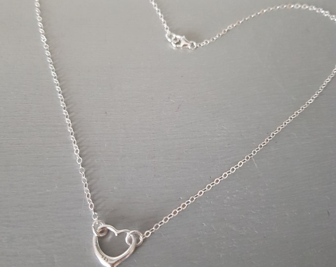 Sterling Silver open heart necklace floating heart necklace small Silver heart choker heart pendant Valentines gift 25th Anniversary gift