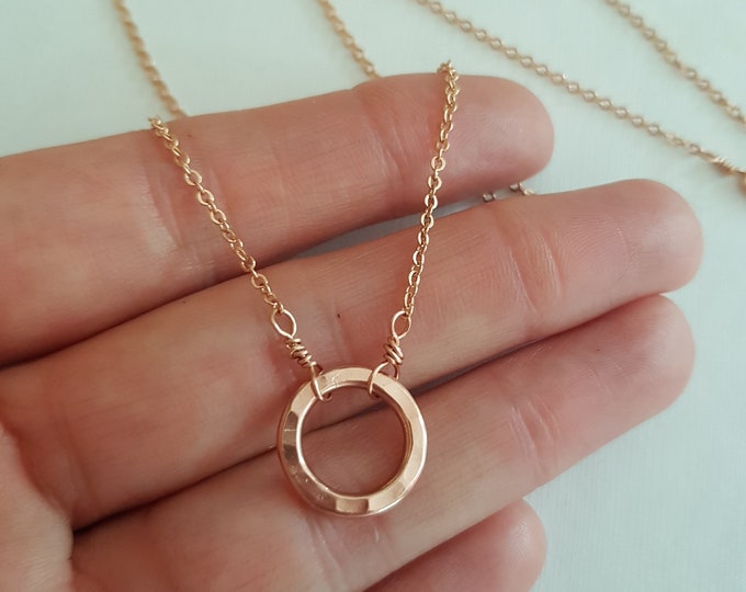 14K Rose Gold Fill hammered circle necklace choker small circle necklace Rose Gold pendant minimal eternity jewelry gift Circle of Life yoga