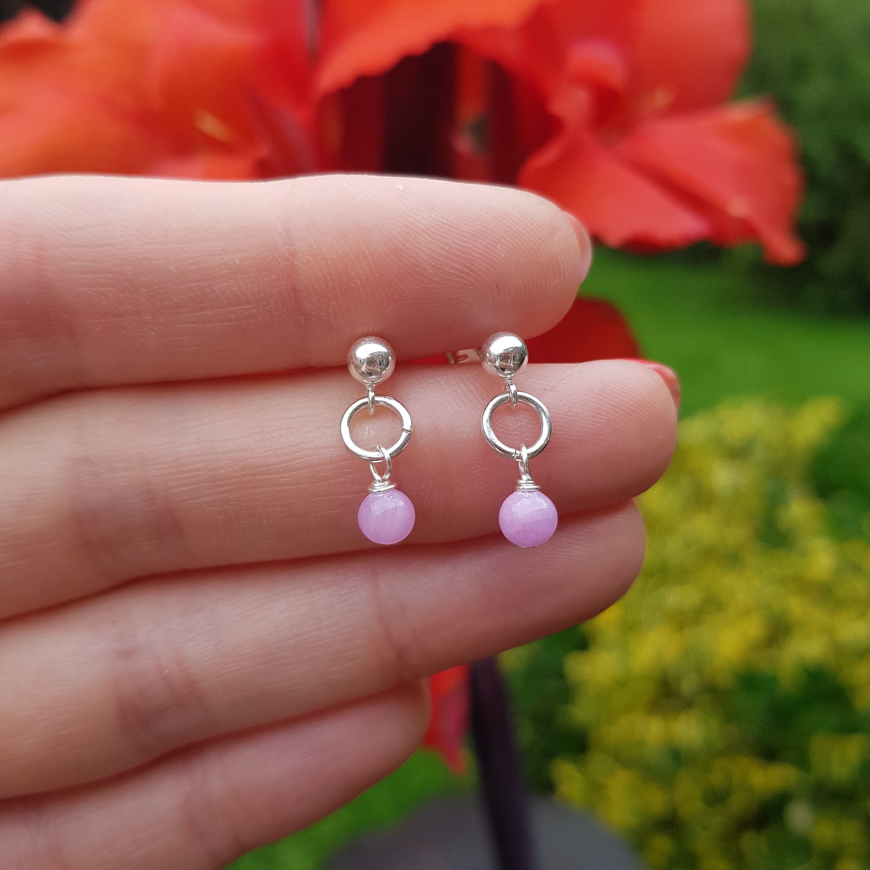 Tiny pink Kunzite earrings Sterling Silver or Gold Fill STUD small