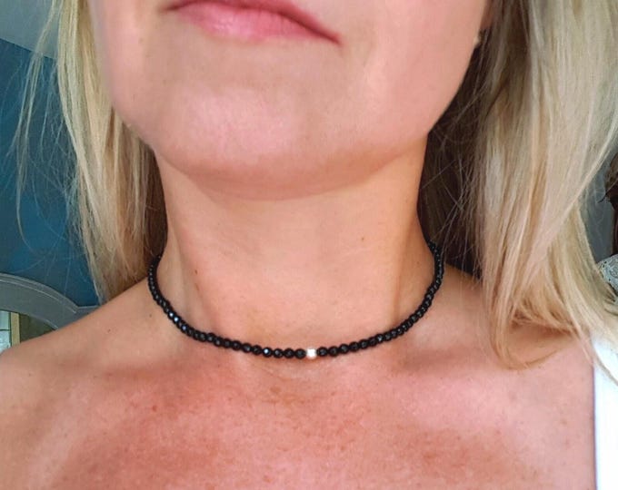 Tin Black Onyx choker necklace in Sterling Silver or  14K Gold Fill- February Birthstone jewellery - Root Chakra jewellery gift