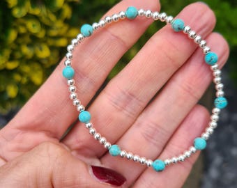Tiny Turquoise stretch Bracelet Sterling Silver or 14K Gold Fill 4mm blue GEMSTONE bead Bracelet December Birthstone jewellery gift for her