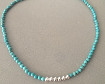 Turquoise choker necklace Sterling Silver or 14K Gold Fill tiny 4mm blue Turquoise gemstone bead necklace December birthstone jewellery gift