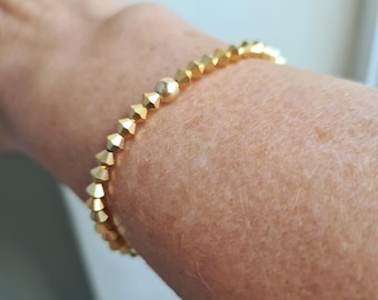 Gold crystal stretch bracelet with Sterling Silver, Gold Fill or diamante bead tiny 4mm Gold beaded bracelet sparkly crystal jewellery gift