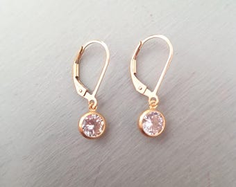 Tiny Gold Fill CZ Diamond earrings lever back or stud or hook small clear CZ drop earrings - April Birthstone jewellery gift
