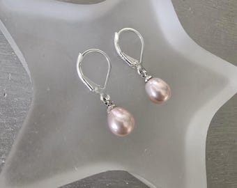 Small light pink Freshwater pearl drop earrings on Sterling Silver lever backs real pearl teardrop earrings June Birthstone jewellery gift