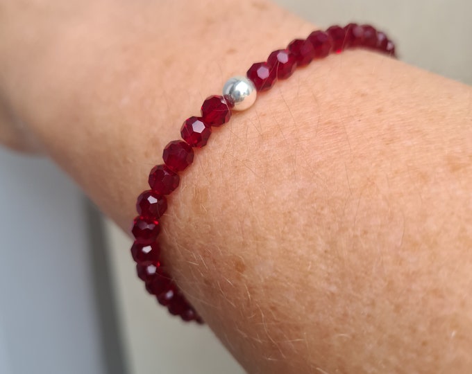 Red crystal bracelet Sterling Silver Gold Fill tiny 4mm Garnet red crystal stretch bracelet arthritis jewellery crystal jewellery gift mum