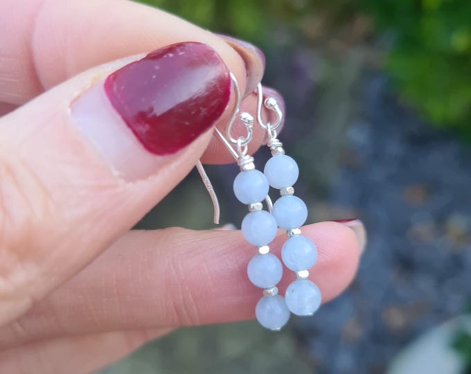 Aquamarine earrings Sterling Silver or Gold Fill tiny 4mm blue Aquamarine gemstone bead earrings beaded March Birthstone jewellery gift girl