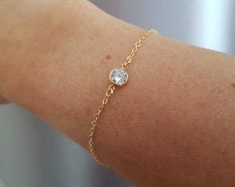 Tiny 14K Gold Fill CZ diamond bracelet - April Birthstone Jewellery gift for her girl mum