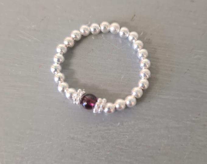 Sterling Silver Garnet stretch ring - January Birthstone jewellery - Chakra Healing gift