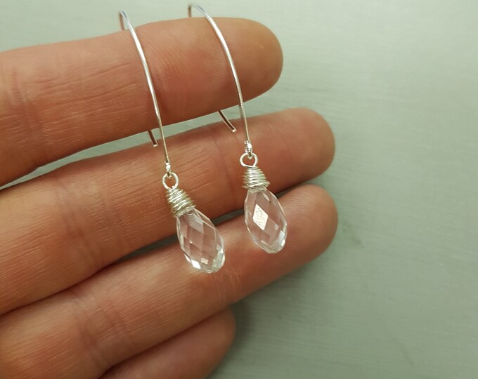 Clear Swarovski crystal teardrop earrings on Sterling Silver hooks or leverbacks - wire wrapped   crystal drop earrings Swarovski Jewellery