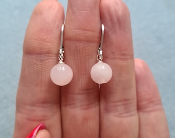 Rose Quartz earrings Sterling Silver or 14K Gold Fill small 6mm or 8mm pink Rose Quartz gemstone drop earrings January Birthstone jewellery
