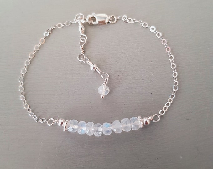 Tiny Moonstone bracelet Sterling Silver or 14K Gold Fill fiery real Moonstone gemstone bead bracelet June Birthstone jewellery gift girl