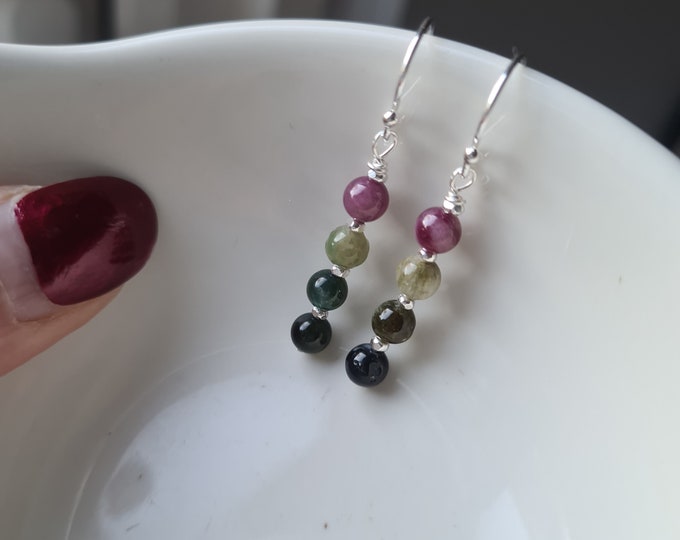 Watermelon Tourmaline gemstone earrings Sterling Silver or Gold Fill  - October Birthstone jewellery gift