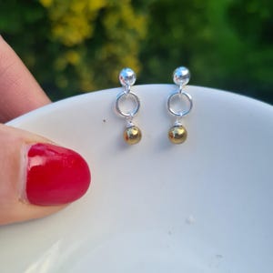 Tiny gold Hematite earrings Sterling Silver stud or hook lever backs small Gold Hematite gemstone bead drop earrings Handmade jewellery gift