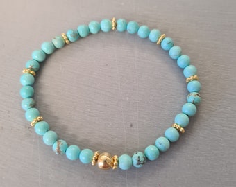 TURQUOISE stretch Bracelet Silver or Gold tiny 4mm blue gemstone bead Bracelet December Birthstone jewellery gift 11th wedding anniversary