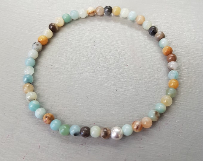 NAtural green Amazonite gemstone bead stretch Bracelet Sterling Silver or 14K Gold Fill - heart CHAKRA jewellery Healing Jewellery gift
