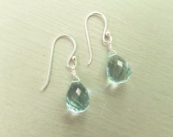 Aquamarine Quartz earrings Sterling Silver / 14K Gold Fill small blue gemstone teardrop earrings March Birthstone jewellery gift for her mum