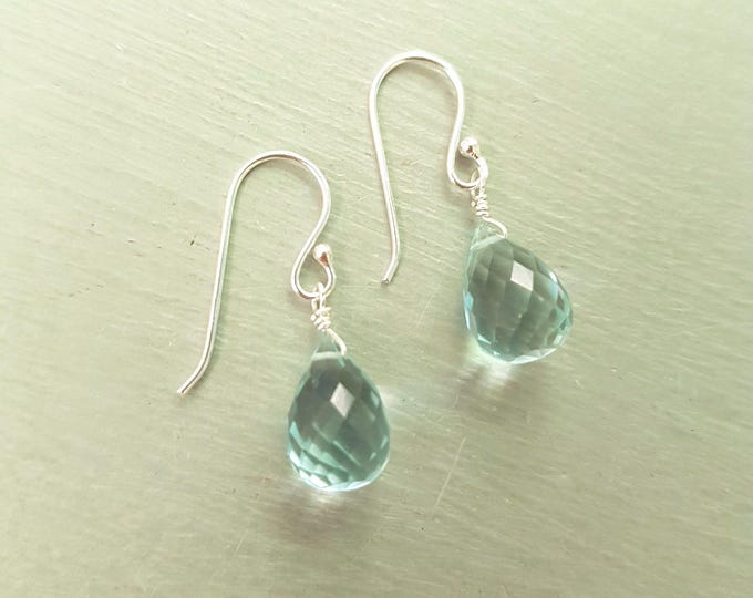 Aquamarine Quartz earrings Sterling Silver / 14K Gold Fill small blue gemstone teardrop earrings March Birthstone jewellery gift for her mum