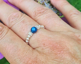 Blue Kyanite Sterling Silver stretch ring or 14K Gold fill small blue gemstone bead Ring throat chakra Kyanite jewellery gift for her girl
