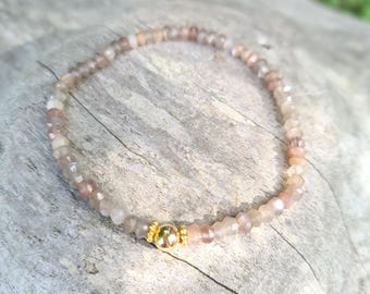 Tiny brown MOONSTONE stretch BRACELET Sterling Silver / Gold Fill real brown gemstone bead bracelet June Birthstone jewellery gift for her