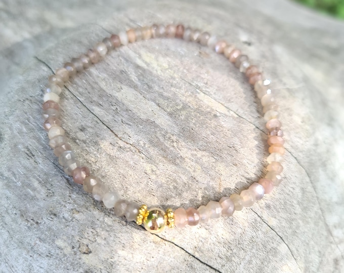 Tiny brown MOONSTONE stretch BRACELET Sterling Silver / Gold Fill real brown gemstone bead bracelet June Birthstone jewellery gift for her