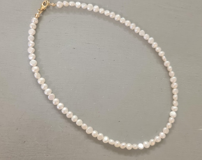 Small Freshwater Pearl choker necklace Sterling Silver or Gold Fill 4-5mm real white Baroque pearl necklace June Birthstone jewelry gift her