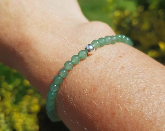 GREEN AVENTURINE stretch Bracelet Sterling Silver or Gold Fill tiny 4mm green bead Bracelet heart Chakra jewellery gift Aventurine jewelry