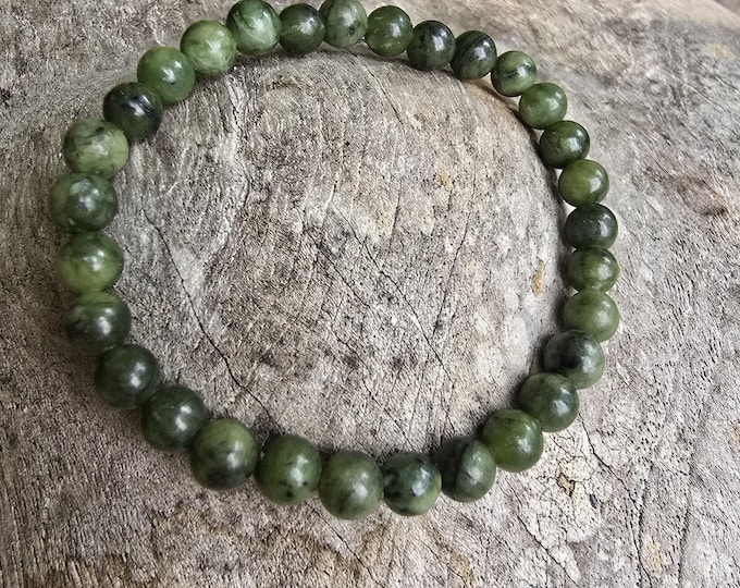 Green Jade stretch Bracelet No metal Sterling Silver or Gold Fill 6mm green Jade gemstone Bead Bracelet Heart Chakra jewellery Gift her him