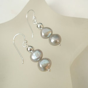Grey Freshwater pearl earrings Sterling Silver or Gold Fill grey white or black Baroque pearl earrings June Birthstone jewellery gift mum