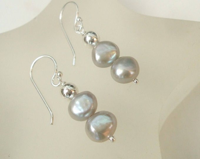 Grey Freshwater pearl earrings Sterling Silver or Gold Fill grey white or black Baroque pearl earrings June Birthstone jewellery gift mum