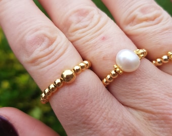 14K GOLD FILL STRETCH ring tiny 3mm Gold beaded ring bead ring stacking ring boho ring elasticated jewellery Gold jewellery Arthritis gift
