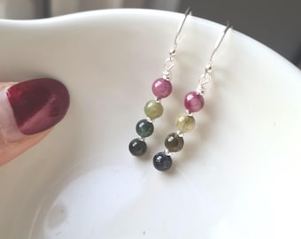 Watermelon Tourmaline gemstone earrings Sterling Silver or 14K Gold Fill  - October Birthstone jewellery gift