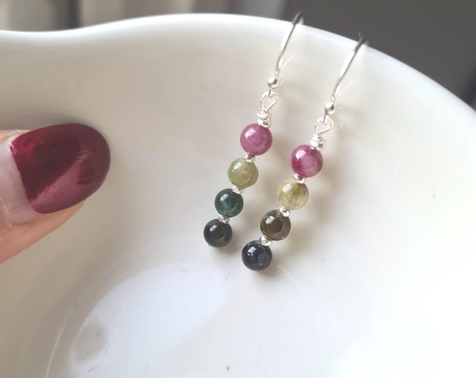 Watermelon Tourmaline gemstone earrings Sterling Silver or 14K Gold Fill  - October Birthstone jewellery gift