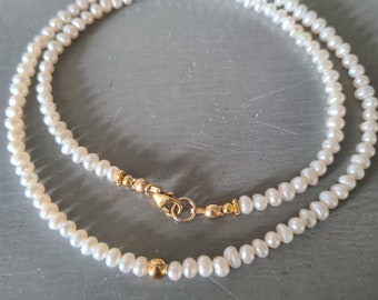 Tiny Freshwater Pearl necklace choker Sterling Silver or Gold Fill 3-4mm white real seed pearl necklace June Birthstone jewellery gift girl