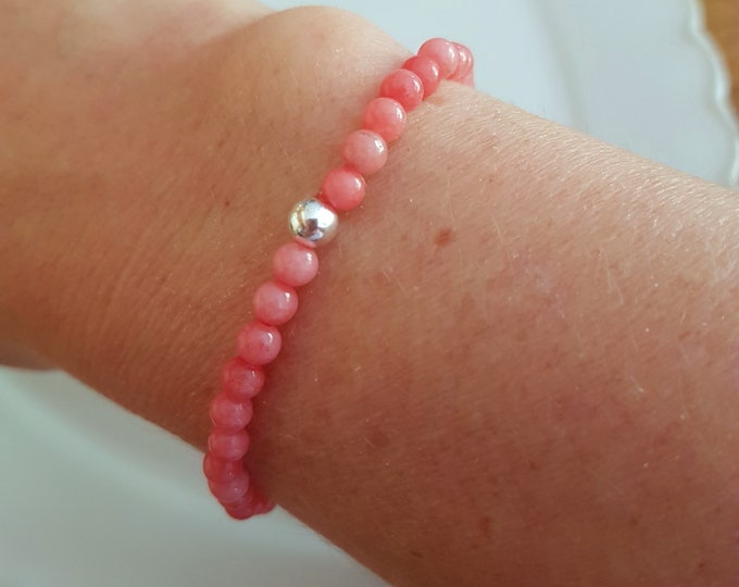 PINK JADE STRETCH Bracelet Sterling Silver Gold Fill Small pink gemstone bead Bracelet 4mm tiny beaded Bracelet heart Chakra jewelry gift