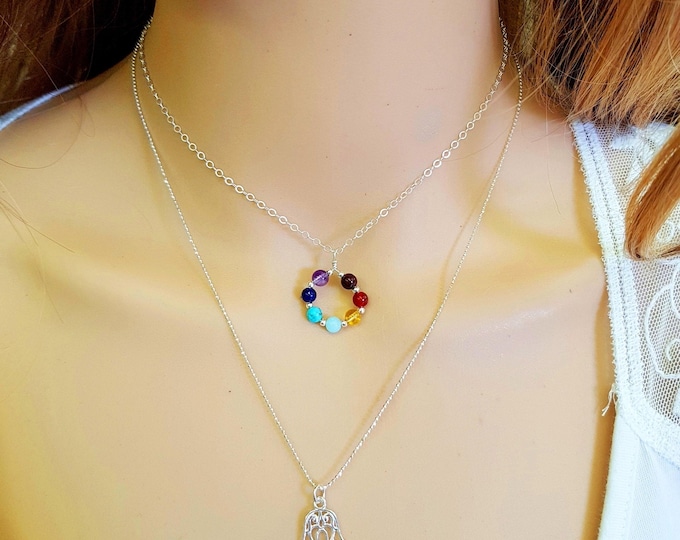 TINY 7 CHAKRA necklace choker Sterling Silver or Gold Fill - 7 Chakra jewellery - Boho jewellery gift