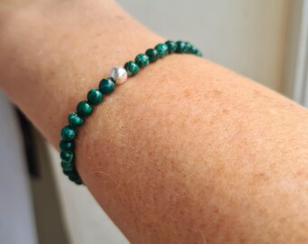 Emerald Green Jasper stretch bracelet Sterling Silver or Gold Fill tiny 4mm green gemstone bead bracelet small Beaded Jasper jewellery gift