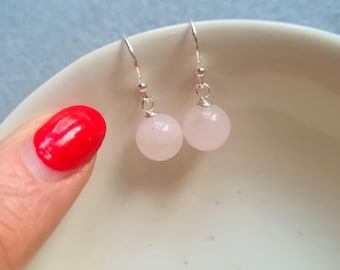 Rose Quartz earrings Sterling Silver or 14K Gold Fill small 6mm or 8mm pink Rose Quartz gemstone drop earrings January Birthstone jewellery